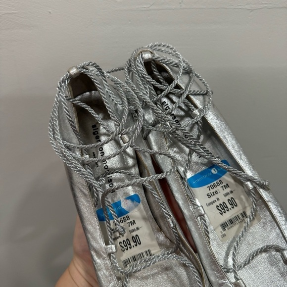 Sigerson Morrison Silver Lace-Up Ballet Flats Leather Size 7 - Picture 4 of 9